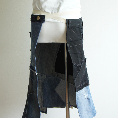 a-205 パッチワークデニムエプロン エプロン C d c『デニット工房