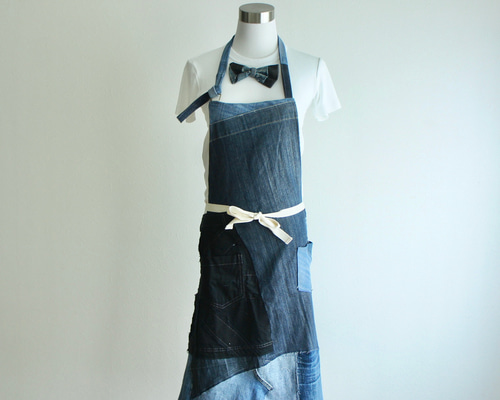 a-205 パッチワークデニムエプロン エプロン C d c『デニット工房