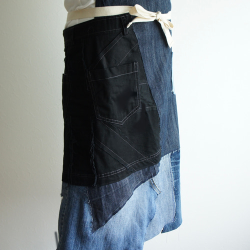 a-205 パッチワークデニムエプロン エプロン C d c『デニット工房
