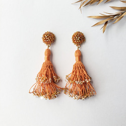 small]2段ドレスタッセル 丸イヤリングorピアス(オレンジ)/No.22