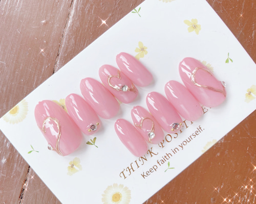 ♡ピンク×ハートのミラーネイル♡ ネイルチップ　ハンドメイド 7d72eeb41f8569465043e9fda5c634