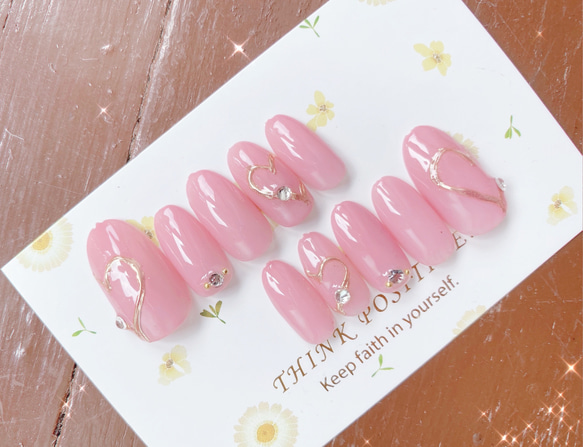 ミラーネイル ネイルチップ ハート ピンク ネイルチップ（つけ爪