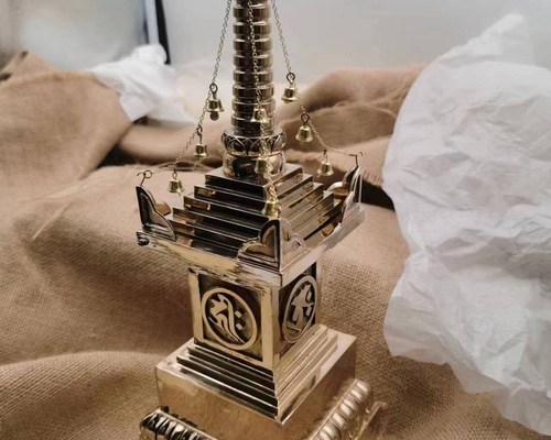 密教法具 宝篋印塔 仏教美術 弘法大師 真鍮製vajra29cm その他アート
