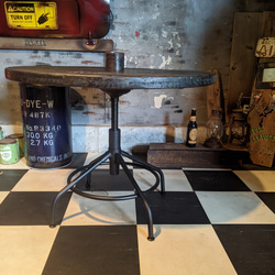 アメリカンヴィンテージな家/ 油圧式 高さ調整可能 ローテーブル/ ケーブルドラム ラウンドテーブル（丸形） #テーブル 3枚目の画像