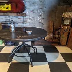 アメリカンヴィンテージな家/ 油圧式 高さ調整可能 ローテーブル/ ケーブルドラム ラウンドテーブル（丸形） #テーブル 12枚目の画像