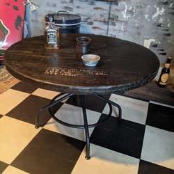 アメリカンヴィンテージな家/ 油圧式 高さ調整可能 ローテーブル/ ケーブルドラム ラウンドテーブル（丸形） #テーブル 1枚目の画像