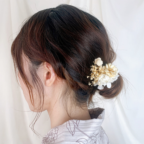 装いの時間 【 03 white 】 ヘアアクセサリー プリザーブドフラワー ドライフラワー  成人式 謝恩会 結婚式 6枚目の画像