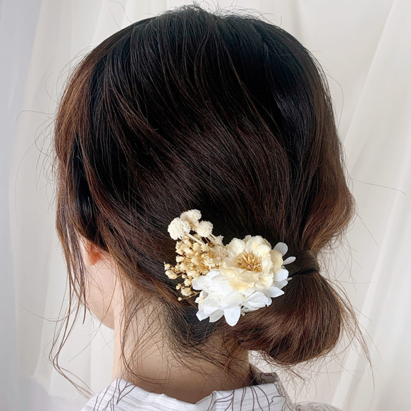 装いの時間 【 03 white 】 ヘアアクセサリー プリザーブドフラワー ドライフラワー  成人式 謝恩会 結婚式 5枚目の画像