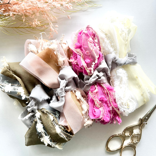 1.1m 裂き布 引き揃え糸 チュールリボン ショートケーキ 糸・ミシン糸  