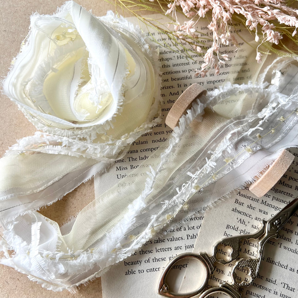 1.1m 裂き布 引き揃え糸 チュールリボン ショートケーキ 糸・ミシン糸  