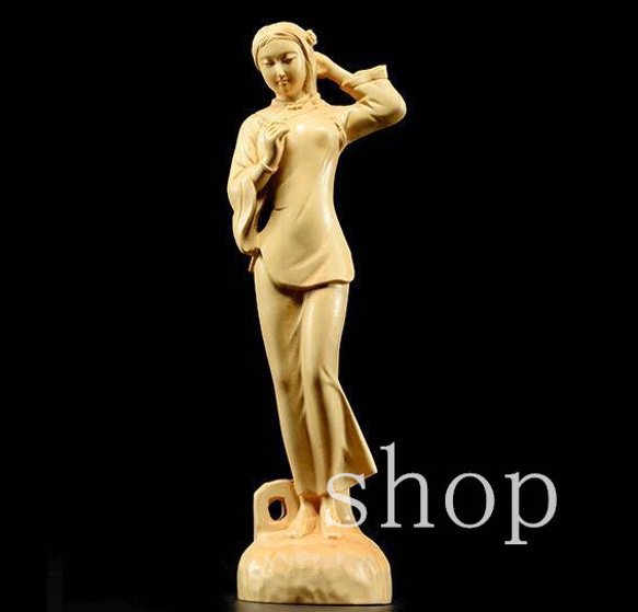 木製 彫刻 置物 真心 MD407【極上の木彫】高品質 ツゲの木彫り 女神 ヌード 美術品 飾り物