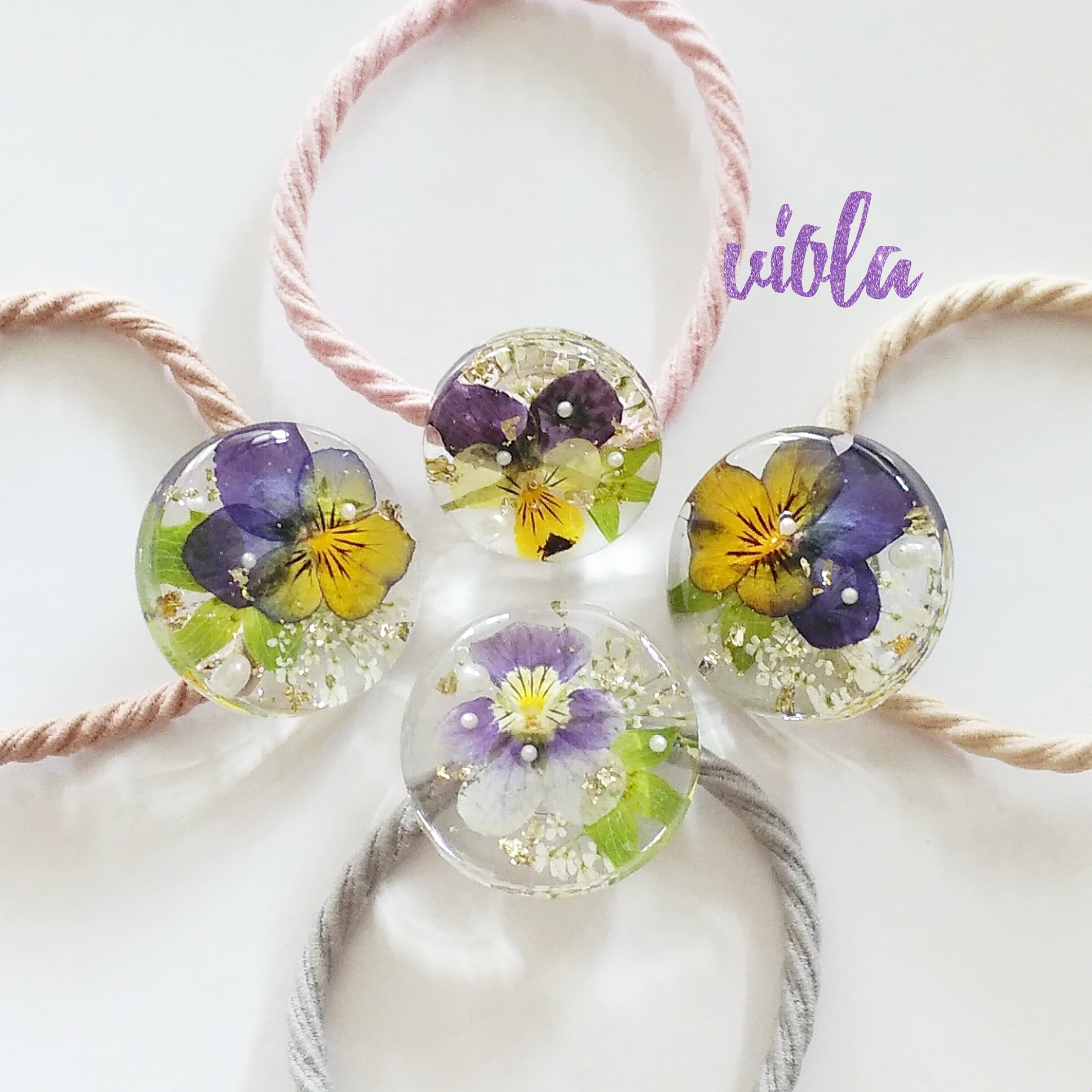 ヘアゴム ビオラ 花ヘアゴム レジン ヘアアクセサリー