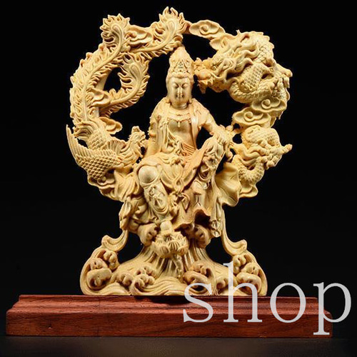 MD402天然 木彫り 【自在観音座像】 仏教美術 自由自在 高密木彫 置物  