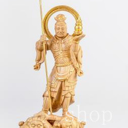 MD367【極上の木彫】仏教美術/毘沙門天像/細密彫刻/木彫/立像/木像
