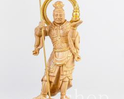 MD367【極上の木彫】仏教美術/毘沙門天像/細密彫刻/木彫/立像/木像