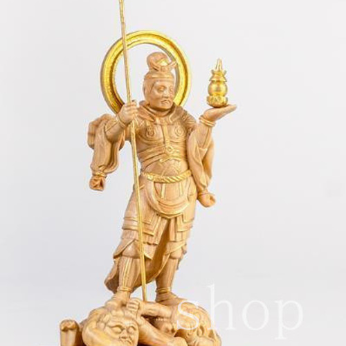 MD367【極上の木彫】仏教美術/毘沙門天像/細密彫刻/木彫/立像/木像