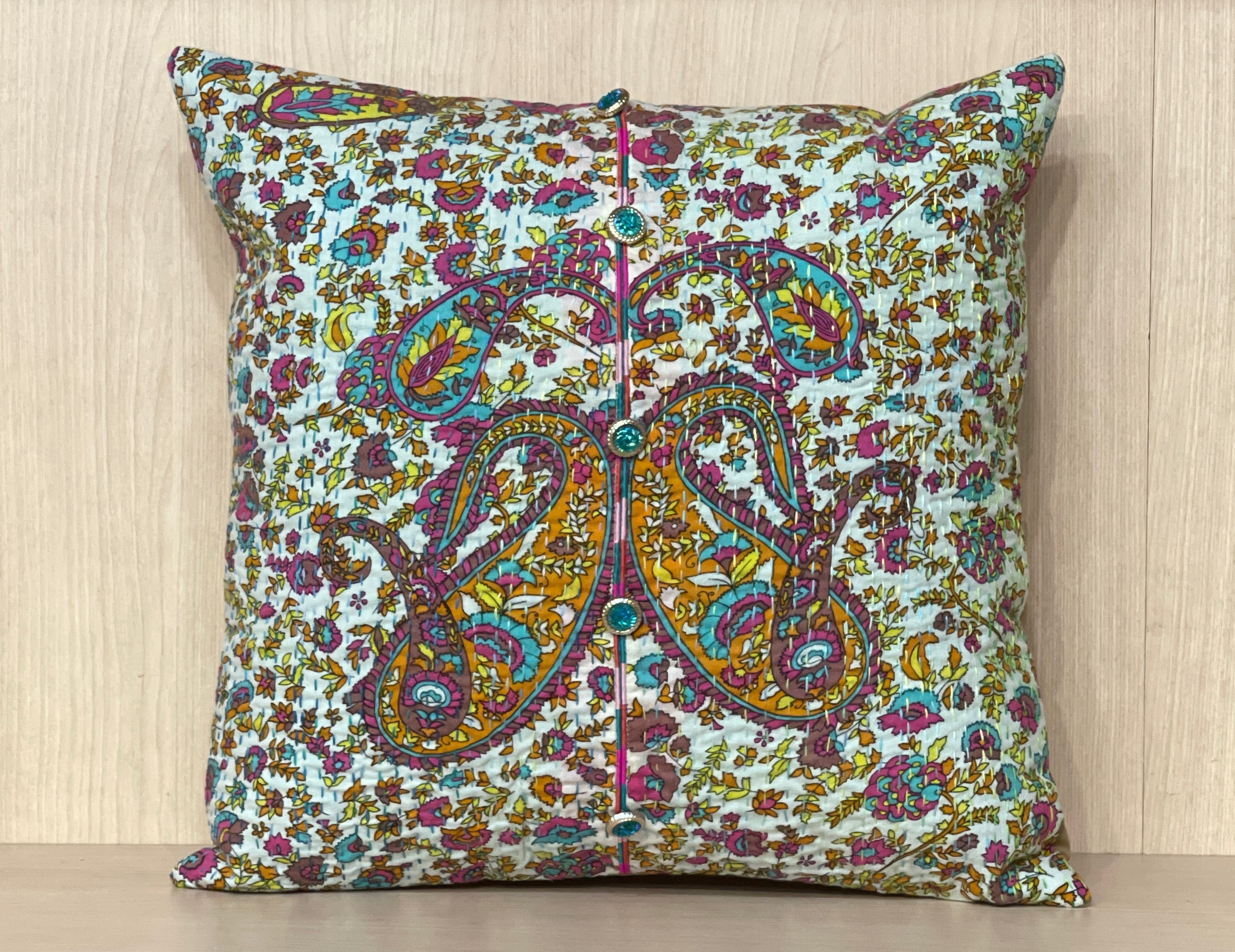 約40cm角 手刺繍のリメイククッションカバー パキスタン パッチワーク