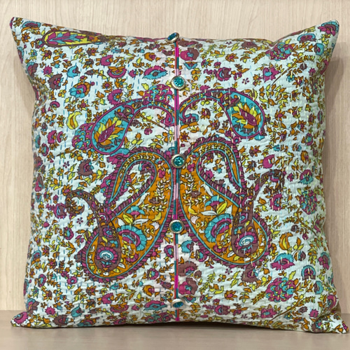 クッションカバー フランス刺繍ヴィンテージ 刺繍のリメイク 手刺繍カバー 約40cm角 手刺繍のリメイククッションカバー パキスタン パッチワーク