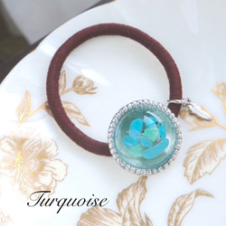 Turquoise Resin Silver Beads [Stone Feeling] Hair Tie Brown Natu 第1張的照片