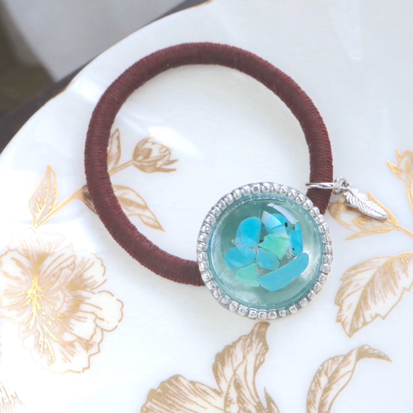 Turquoise Resin Silver Beads [Stone Feeling] Hair Tie Brown Natu 第5張的照片