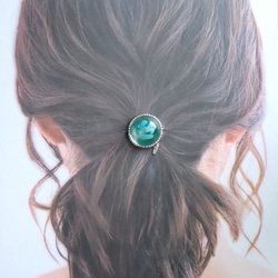 Turquoise Resin Silver Beads [Stone Feeling] Hair Tie Brown Natu 第2張的照片