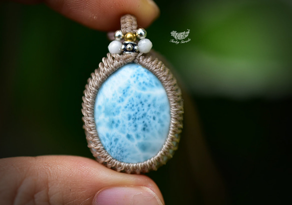 波浪紋 larimar macrame 吊墜 598 第2張的照片