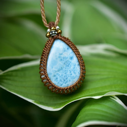 白色波紋 Larimar Macrame 吊墜 599 第5張的照片