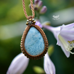 白色波紋 Larimar Macrame 吊墜 599 第4張的照片