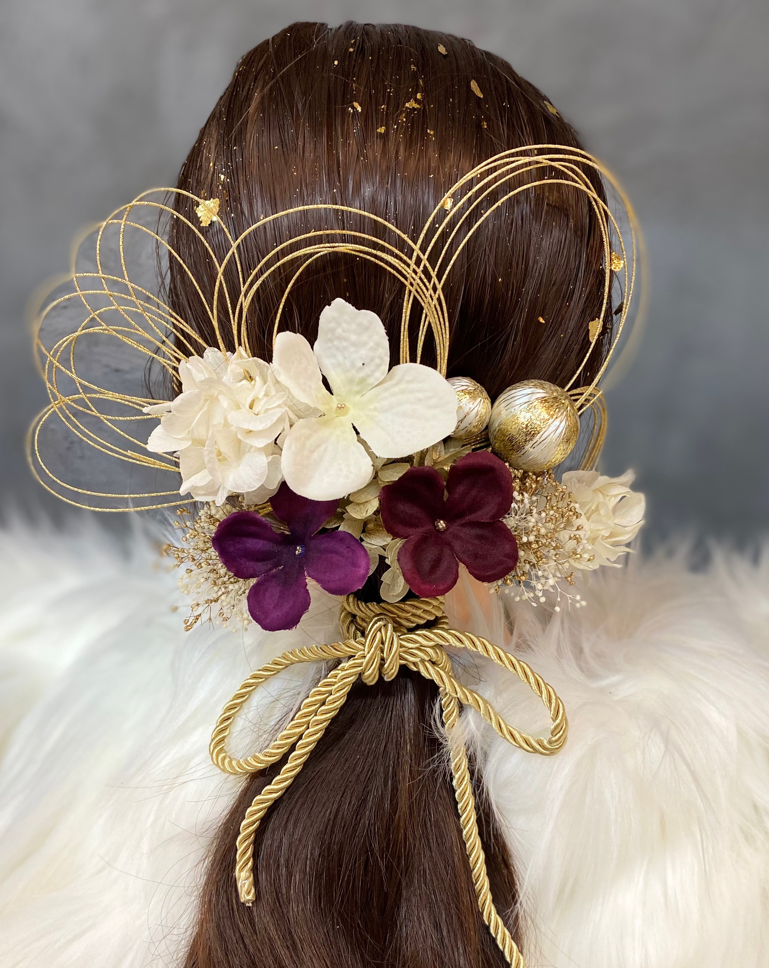 成人式　髪飾り　成人式髪飾り　水引き髪飾り　パープル髪飾り　卒業式髪飾り　結婚式髪飾り　卒業式　袴　結婚式