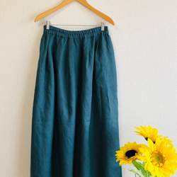 リネン100％ ふんわり柔らか　タックギャザースカート　ロングスカート✳︎ビジリアンカラー 1枚目の画像