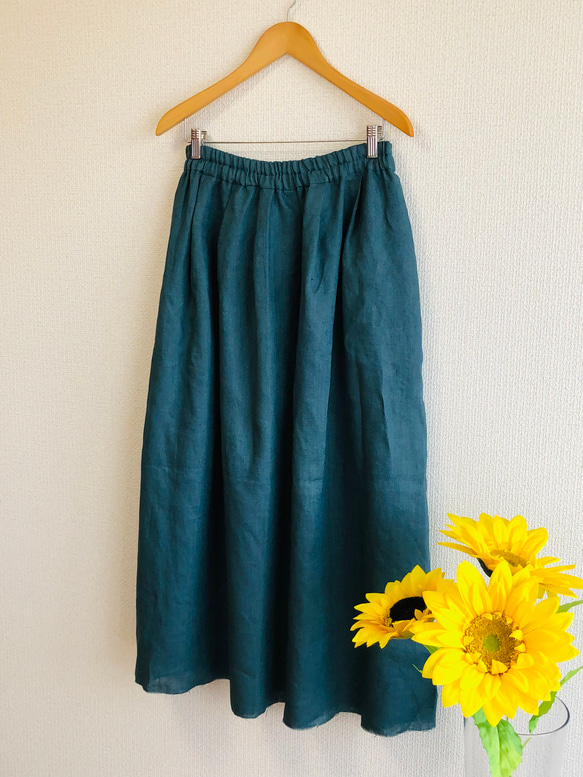 リネン100％ ふんわり柔らか　タックギャザースカート　ロングスカート✳︎ビジリアンカラー 3枚目の画像