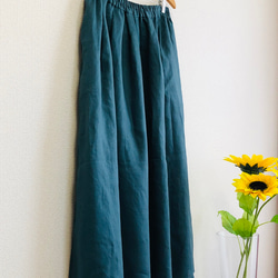 リネン100％ ふんわり柔らか　タックギャザースカート　ロングスカート✳︎ビジリアンカラー 5枚目の画像