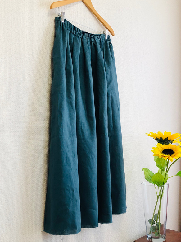 リネン100％ ふんわり柔らか　タックギャザースカート　ロングスカート✳︎ビジリアンカラー 5枚目の画像