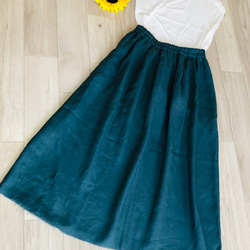 リネン100％ ふんわり柔らか　タックギャザースカート　ロングスカート✳︎ビジリアンカラー 2枚目の画像