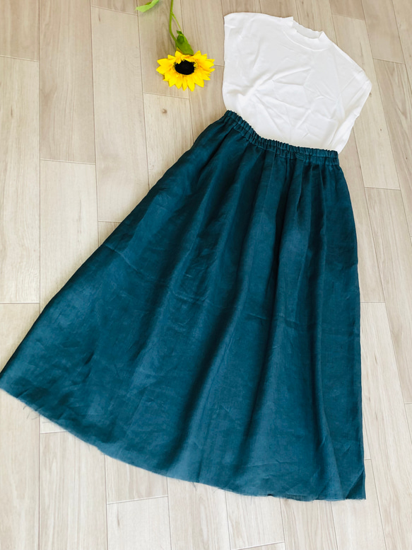 リネン100％ ふんわり柔らか　タックギャザースカート　ロングスカート✳︎ビジリアンカラー 2枚目の画像