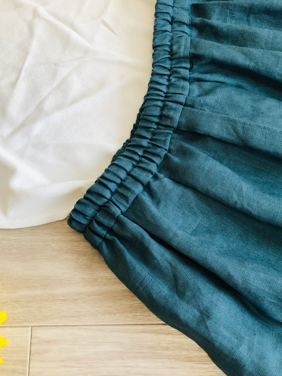 リネン100％ ふんわり柔らか　タックギャザースカート　ロングスカート✳︎ビジリアンカラー 9枚目の画像