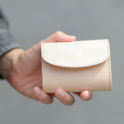 送料無料 国産ブライドルレザー 三つ折り コンパクトウォレット MANUEL ミニ財布 ヌメ革 ナチュラル 6枚目の画像
