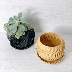 WAVE / 3D printed 植木鉢カバー / 2号 / ブラウン、ブラック 2枚目の画像