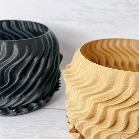 WAVE / 3D printed 植木鉢カバー / 2号 / ブラウン、ブラック 4枚目の画像
