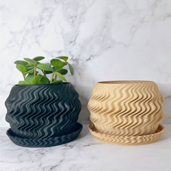 WAVE / 植木鉢 / 3号 / 3Dプリンター / ブラウン、ブラック 一輪挿し
