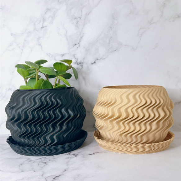 WAVE / 植木鉢 / 3号 / 3Dプリンター / ブラウン、ブラック