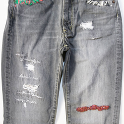 デニムセール＋クーポン　ウィメンズ国産ダメージジーンズ(リメイクジーンズ)Mサイズ 4枚目の画像