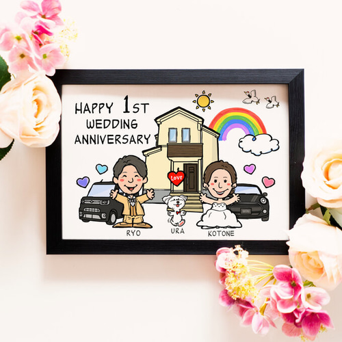 【国内即発送】 似顔絵 結婚記念日・2名 その他インテリア雑貨 FOOPY＊退職期 絵画