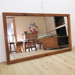 オールドチーク材のミラー 60cm×40cm 壁掛け鏡 チーク無垢材