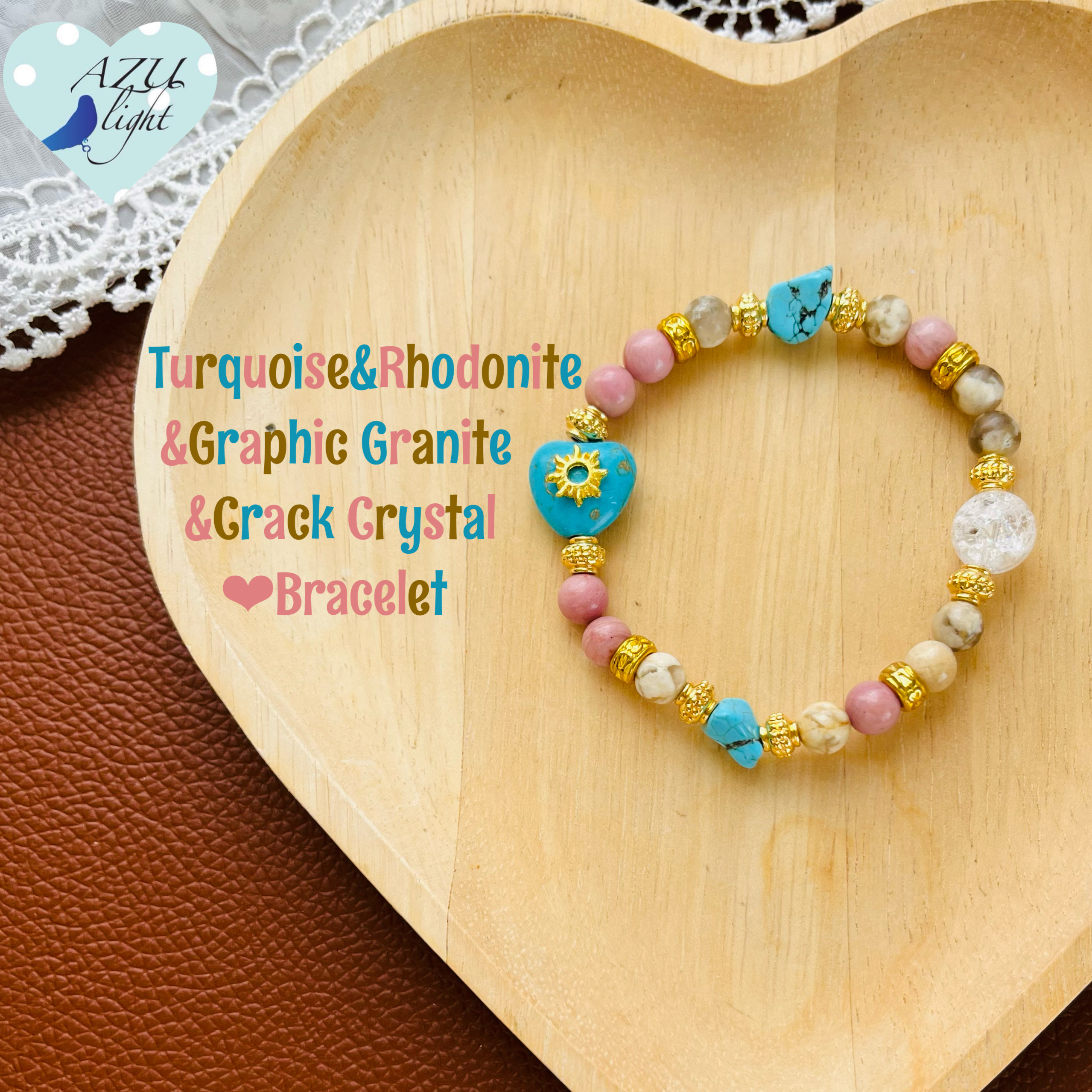 【12月誕生石✴︎生命力と愛✴︎執着の軽減】太陽付きターコイズ×ロードナイト×グラナイト×クラック水晶のブレスレット