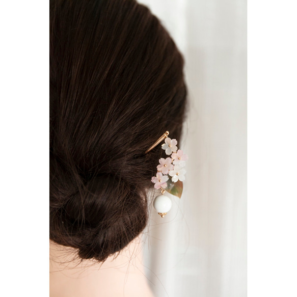 色が変わる　シャコ貝と桜のかんざし　和装髪飾り　簪　ヘアアクセサリー  　 6枚目の画像