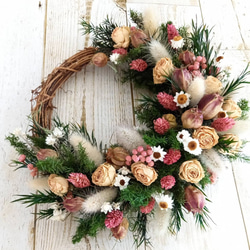 送料無料]オレガノケントビューティーのふんわりリース ドライフラワー