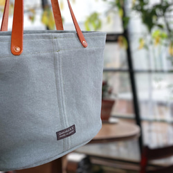 定制 Daily Bag CANVAS TOTE Shabby Bucket Tote 皮革手柄 冰灰色 第3張的照片