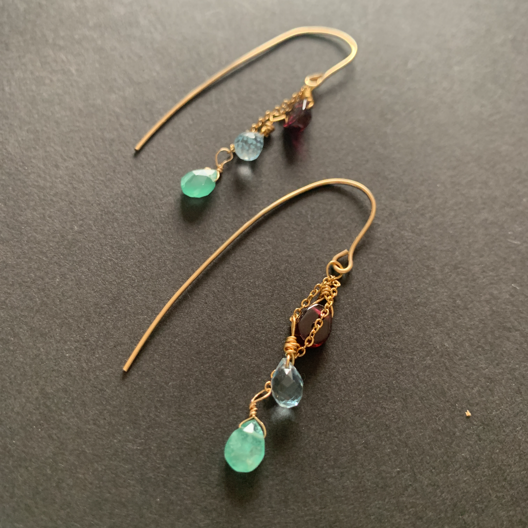 26.14kgf宝石質エメラルドとブルートパーズとガーネットピアス