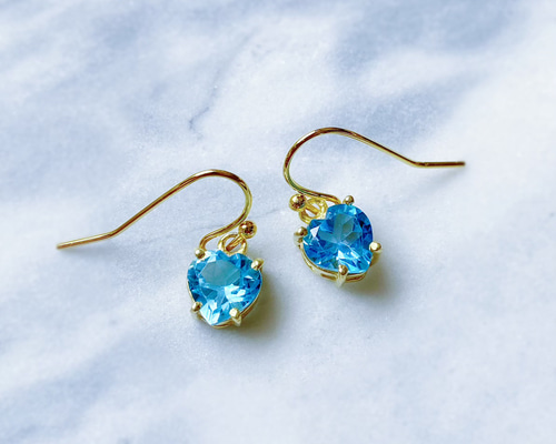 ハート型♡極上スイスブルートパーズのピアス/イヤリング -Clarith